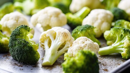 roasted broccoli cauliflower vegetable diet food, ai - obrazy, fototapety, plakaty