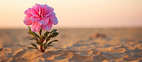 Pink flower blooming in sand