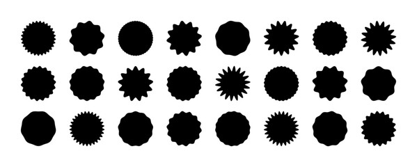 Zig zag Wavy Edge Circle Shapes Set. Vector Jagged Geometric Round Forms. Wiggly Frame for Template, Stickers, Stamp, Promo Design, Web Design and Social Media