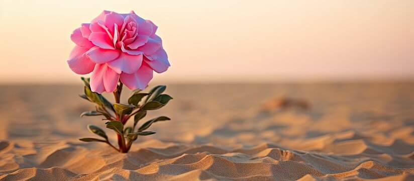 Pink flower blooming in sand