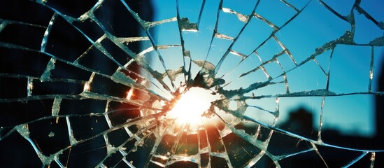 Sunlight streaming through shattered glass window