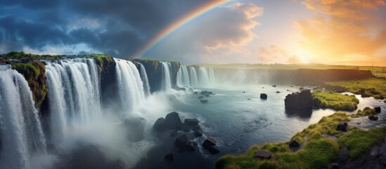 Naklejka premium Waterfall rainbow close-up view