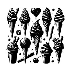 Ice Cream Silhouette - Tasty Treat in Shadow, Minimallest Ice Cream Vector
 - obrazy, fototapety, plakaty