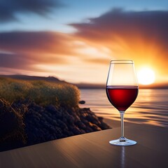 glass of red wine at sunset