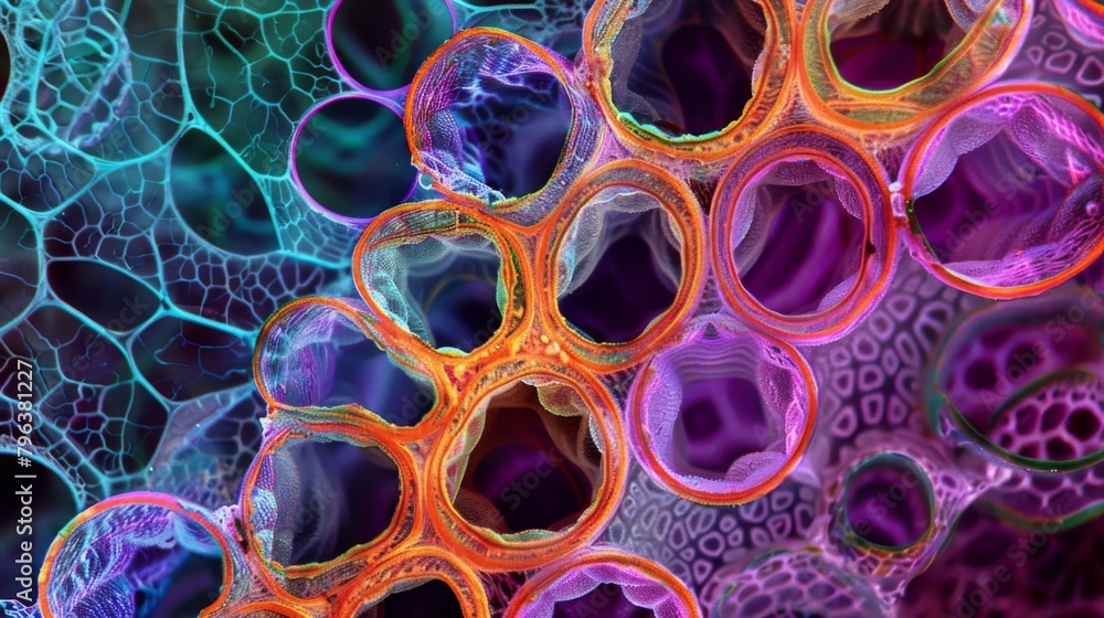 Aufkleber in this microscopic image highlights the complex structure of a stoma with long and thin cylindrical