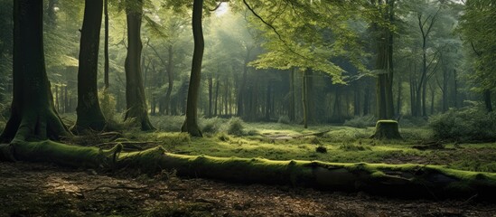 Mossy log in wooded area