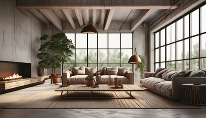 Contemporary Loft Living: Modern Home Interior Background"
