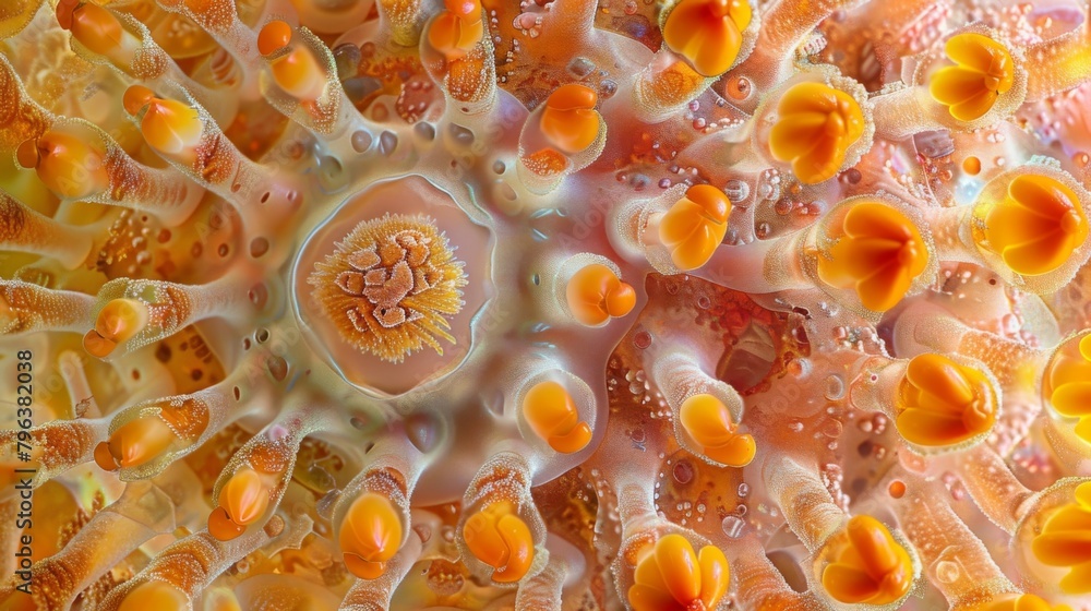 Poster under high magnification the internal structure of a pollen grain can be seen with a central nucleus