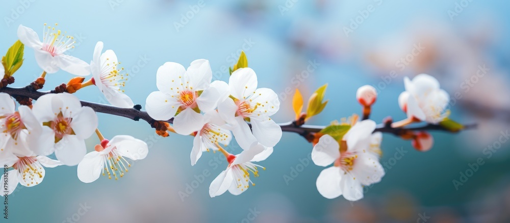 Poster close-up of tree branch with white blooms