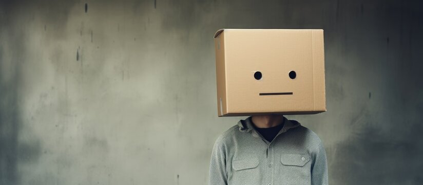 Man wearing cardboard box on head