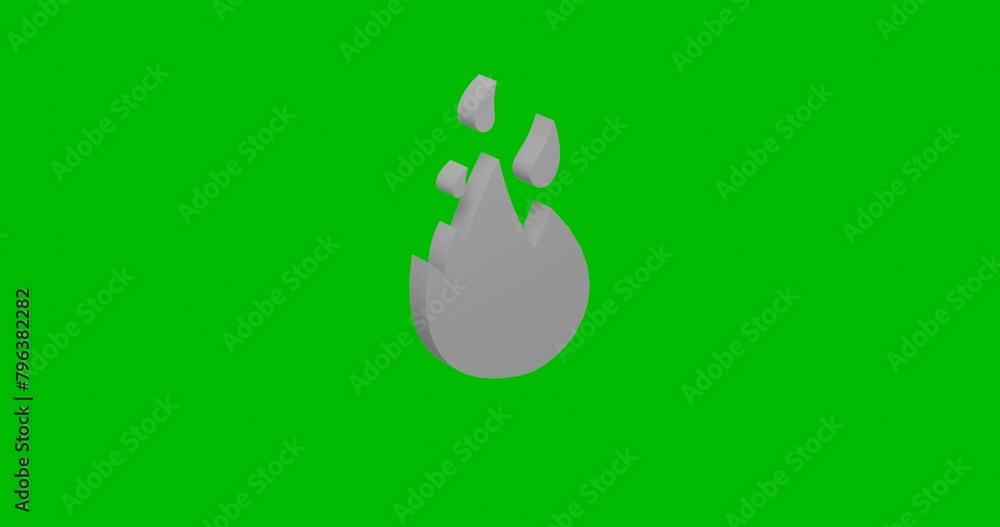 Poster animation of rotation of a white fire symbol with shadow. simple and complex rotation. seamless loop