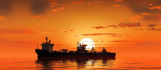 Cargo ship sailing at dusk
