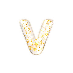 Transparent balloon with golden flakes Letter V. 3d render illustration