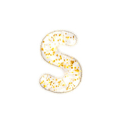Transparent balloon with golden flakes Letter S. 3d render illustration