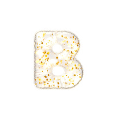 Transparent balloon with golden flakes Letter B. 3d render illustration