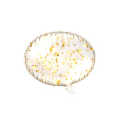 Transparent balloon with golden flakes Speech Bubble. 3d render illustration