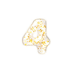 Transparent balloon with golden flakes Number 4. 3d render illustration