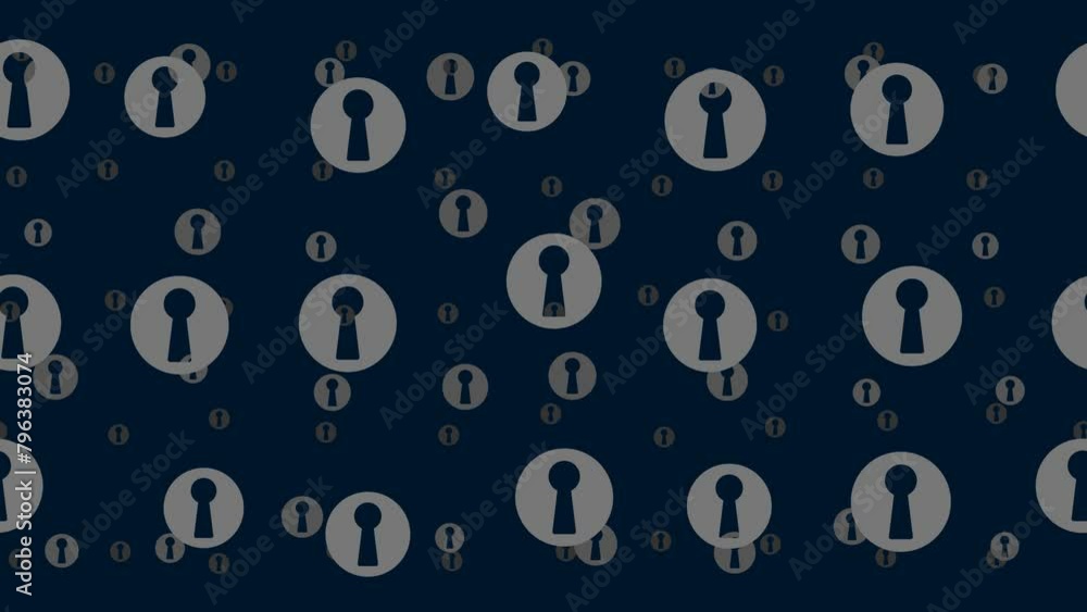 Poster keyhole symbols float horizontally from left to right. parallax fly effect. floating symbols are loc