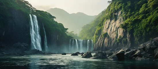 Fotobehang Mountain waterfall and river scene © HN Works
