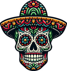 Vibrant Calavera: A Mexican Skull Illustration with Transparent Background