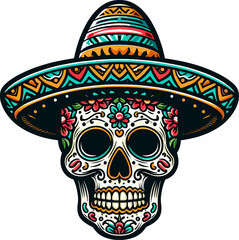 Vibrant Calavera: A Mexican Skull Illustration with Transparent Background