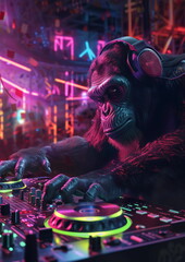 Ape DJ in a vibrant nightclub edm music