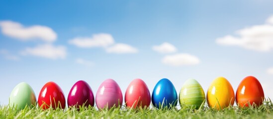 Naklejka premium Colorful Easter eggs in grass