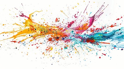 Bright, multicolored paint splatter beautifully isolated on a white backdrop, perfect for creating eye-catching art and design projects