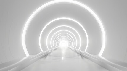 Captivating high-resolution image of a white tunnel, glowing brightly to serve as a minimalist yet powerful background