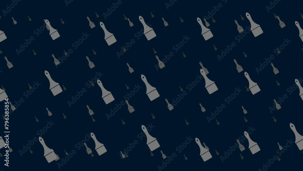 Poster paint brush symbols float horizontally from left to right. parallax fly effect. floating symbols are