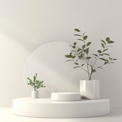 Contemporary 3D rendered illustration of a simple yet stylish podium, set on a white background for optimal product showcasing