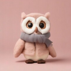 Cute Owl stuffed toy wear winter cloth, isolated on pastel background
