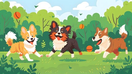 Puppy Playtime: Illustrating Fun Outdoor Activities with Dogs