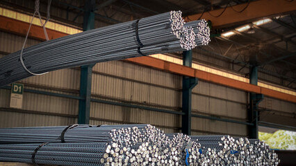 Prepare products for delivery to customers Deformed steel or rebar background Deformed bars for...