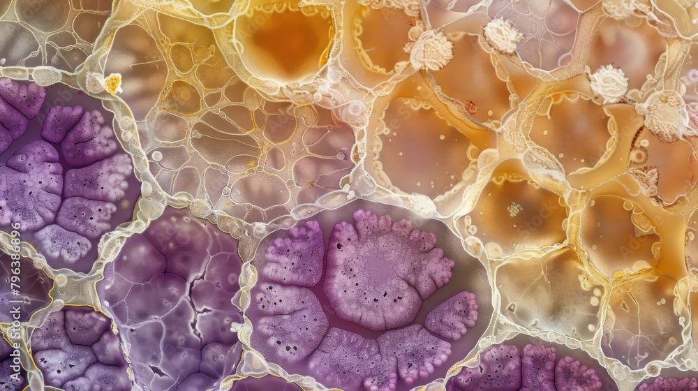 Poster a microscopic view of a crosssection of a tree trunk showcasing the organized layers of plant cells 