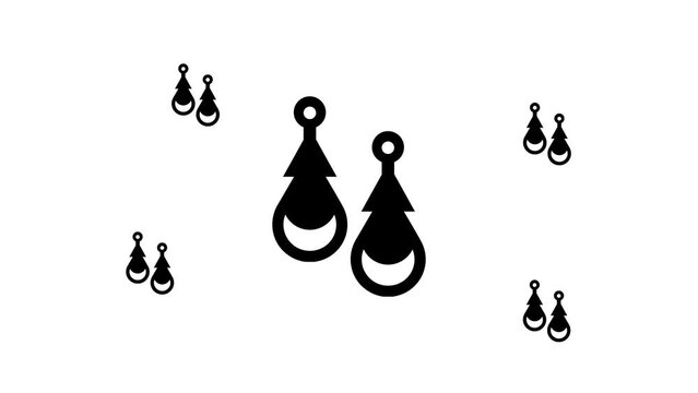 Zoom in and out animation the earrings symbol. Large black symbol in the center and four small symbols around. Seamless looped 4k animation on white background