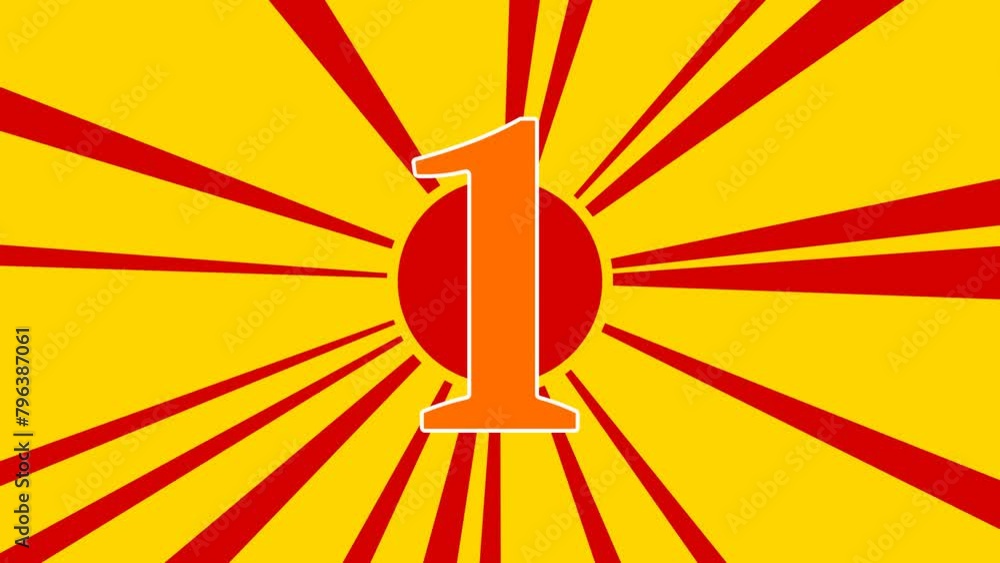 Poster number one symbol on the background of animation from moving rays of the sun. large orange symbol in