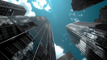 Fototapeta na wymiar Gray building with blue skyes