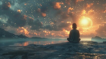 Guided VR meditation sessions set on peaceful planets or under the light of distant stars providing a unique backdrop for relaxation