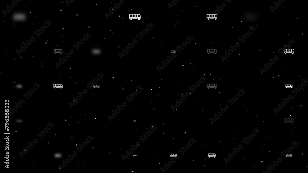 Poster template animation of evenly spaced bus symbols of different sizes and opacity. animation of transpa