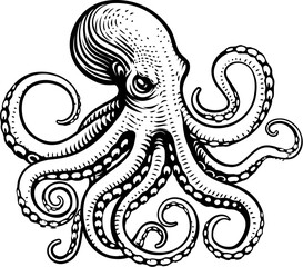 Fototapeta premium An octopus or cthulhu tattoo style woodcut kraken mascot squid concept