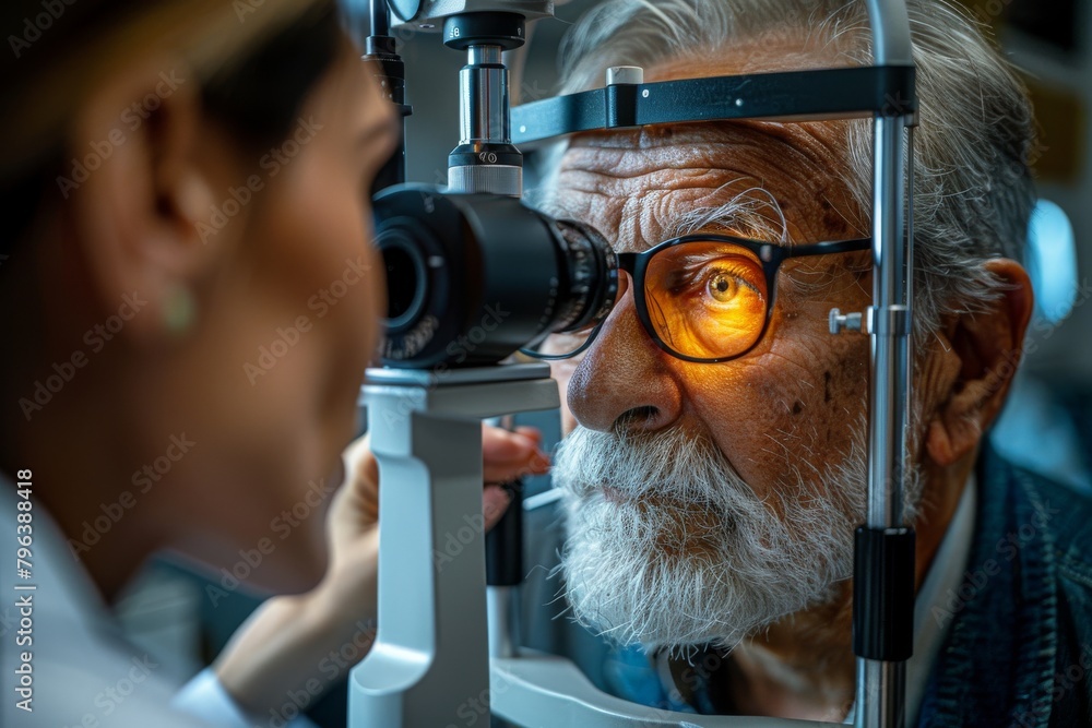 Poster a focused scientist closely observes a sample using a microscope, engaging in detailed analysis in a