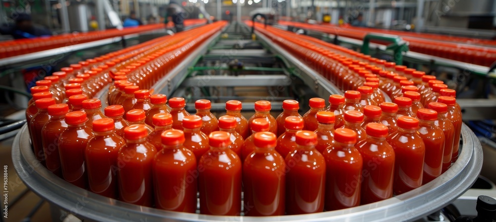 Poster optimized bottled ketchup manufacturing line within a standard factory environment