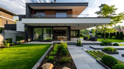  Modern Garden and Housing: Luxurious Landscape Design with Lawn and Terrace