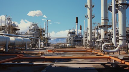 Oil refinery with blue sky and clouds.