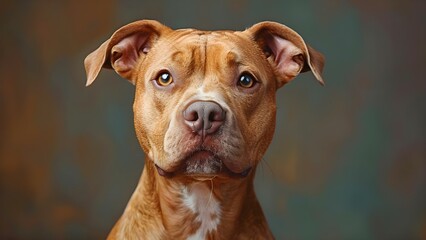 Muscular American Pit Bull Terrier with cropped ears depicted in digital art. Concept Dog, American Pit Bull Terrier, Muscular, Cropped Ears, Digital Art - obrazy, fototapety, plakaty