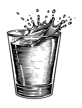 recommend clip art: splashing water on glass engraving black and white outline