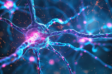 Connection concept of molecular fluorescent neuron network and DNA is used in medicine and business, used as vector illustration background.