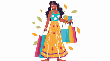 Beautiful Indian woman is shopping. The girl with the