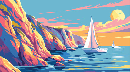Beautiful summer landscape with boats or yachts sailing